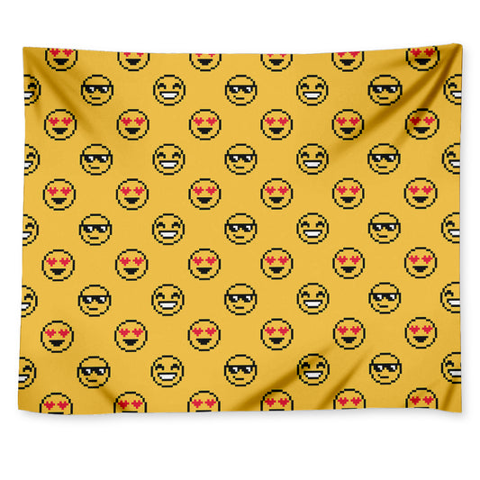 Pixel Emoji Pattern Print Tapestry