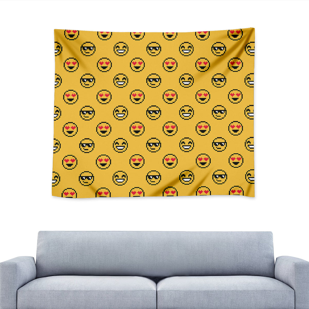 Pixel Emoji Pattern Print Tapestry