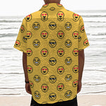 Pixel Emoji Pattern Print Textured Short Sleeve Shirt