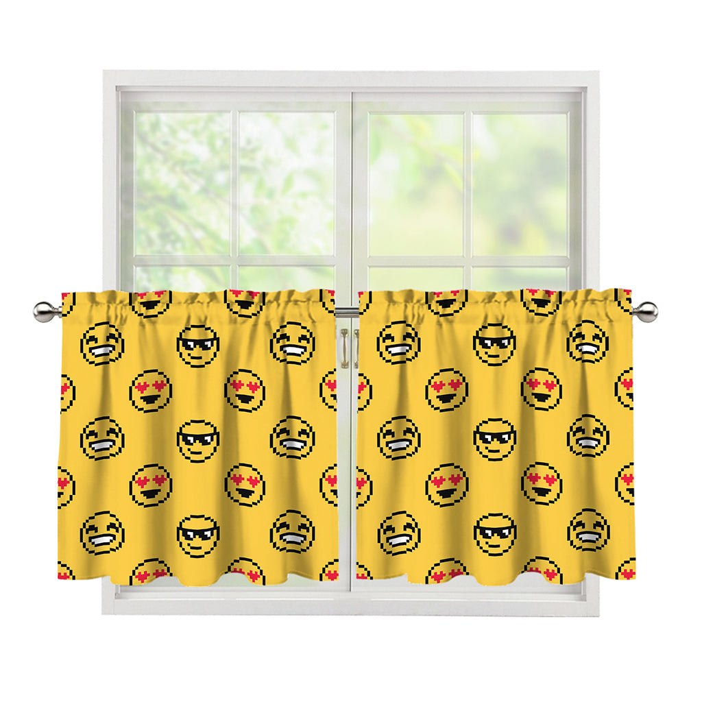 Pixel Emoji Pattern Print Tier Curtains