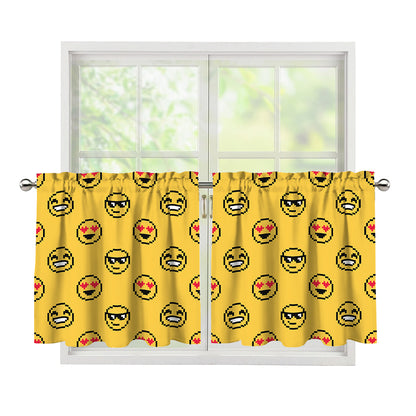 Pixel Emoji Pattern Print Tier Curtains