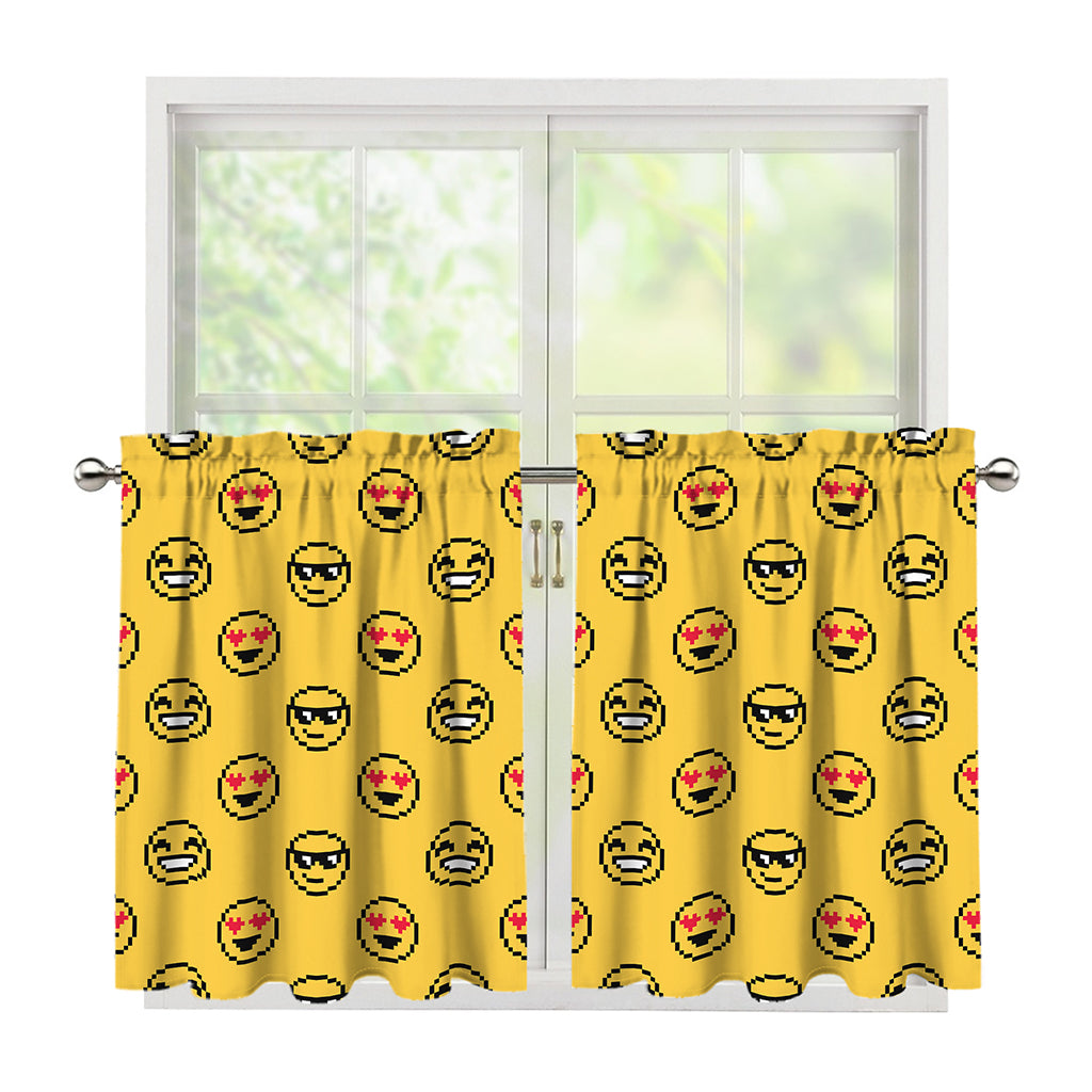 Pixel Emoji Pattern Print Tier Curtains