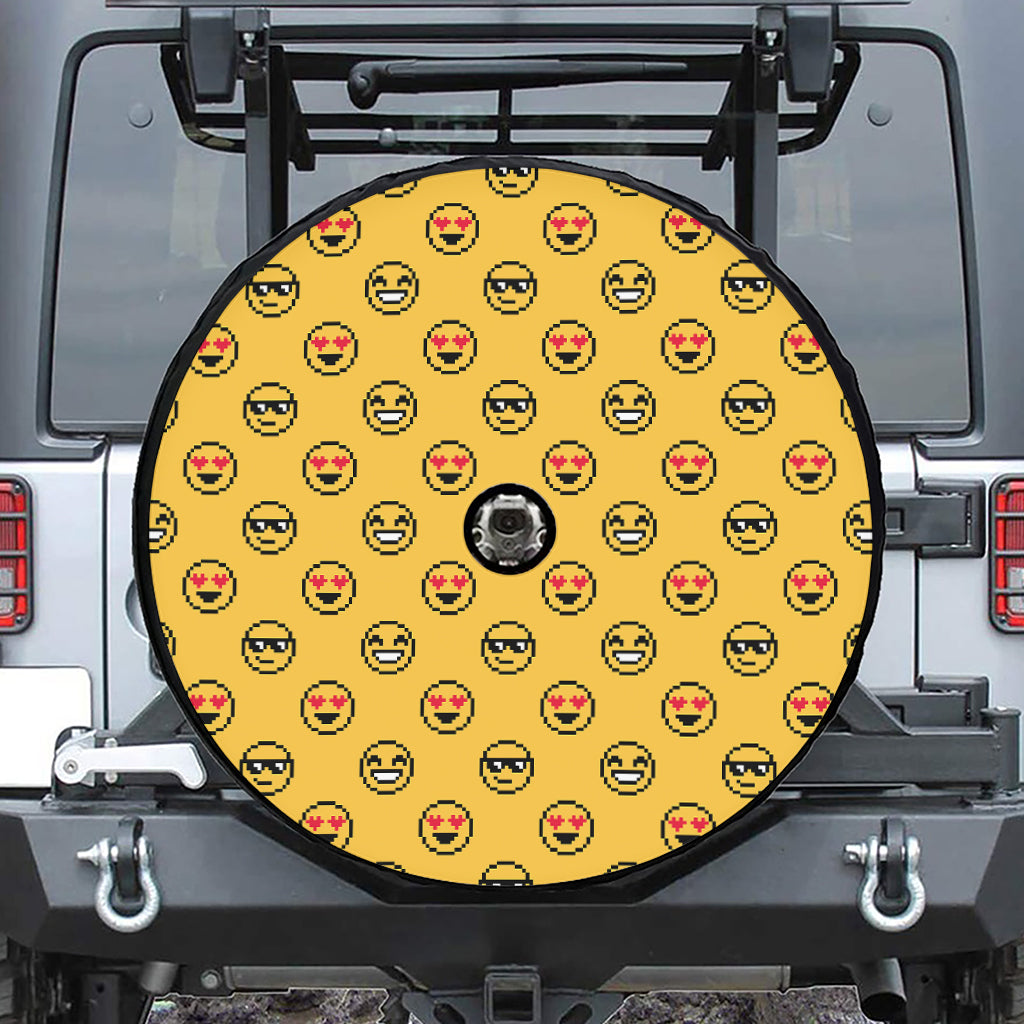 Pixel Emoji Pattern Print Tire Cover With Camera Hole