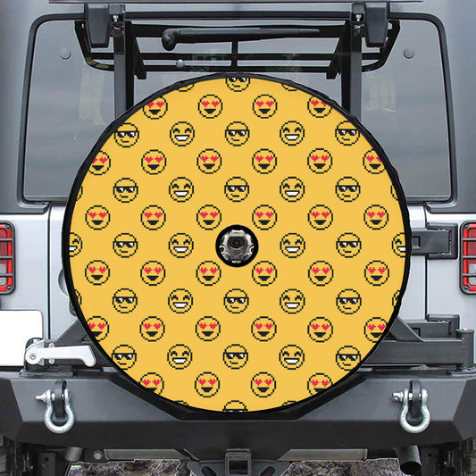 Pixel Emoji Pattern Print Tire Cover With Camera Hole