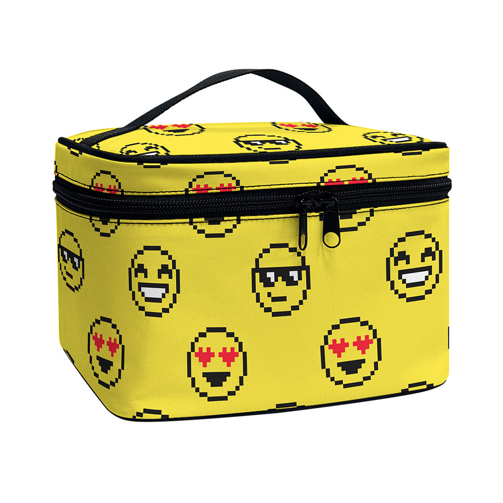 Pixel Emoji Pattern Print Travel Makeup Bag