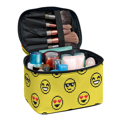 Pixel Emoji Pattern Print Travel Makeup Bag