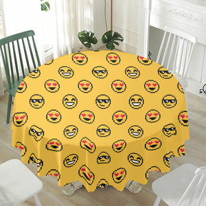 Pixel Emoji Pattern Print Waterproof Round Tablecloth