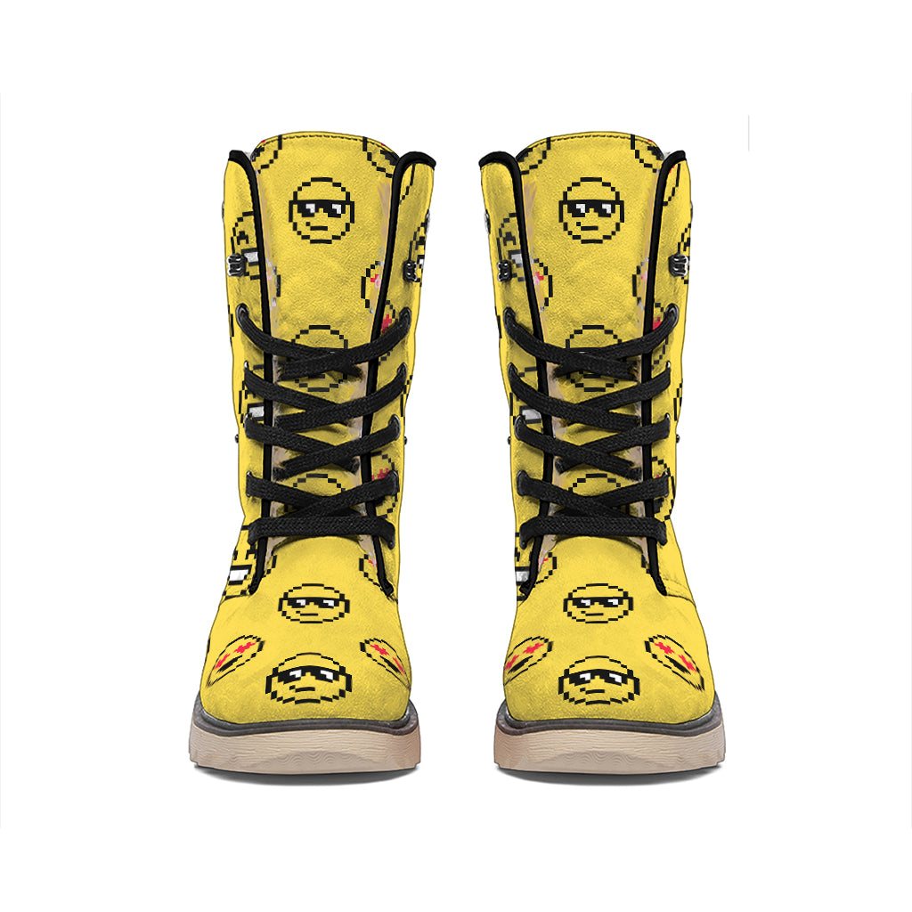 Pixel Emoji Pattern Print Winter Boots