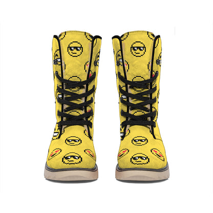 Pixel Emoji Pattern Print Winter Boots