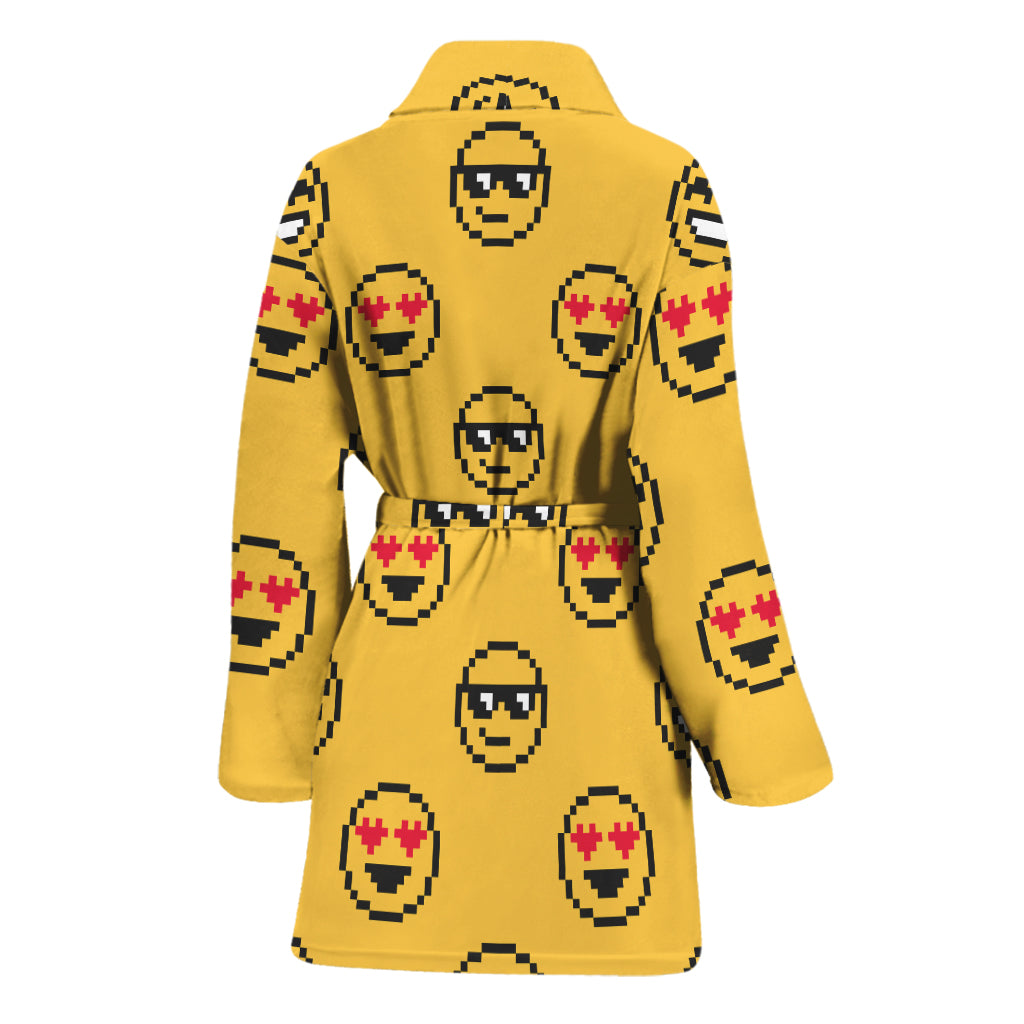 Pixel Emoji Pattern Print Women's Bathrobe