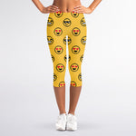 Pixel Emoji Pattern Print Women's Capri Leggings
