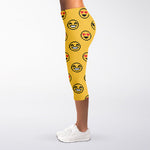 Pixel Emoji Pattern Print Women's Capri Leggings