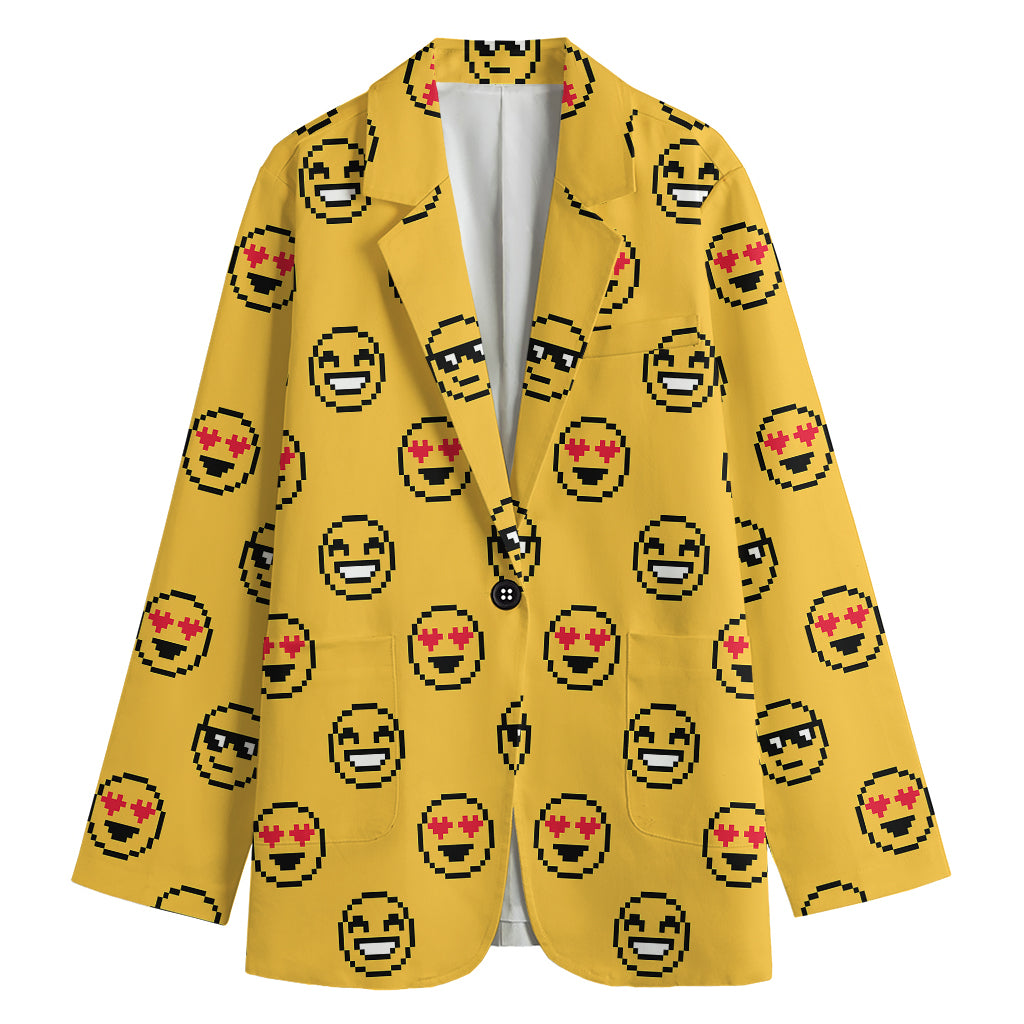 Pixel Emoji Pattern Print Women's Cotton Blazer