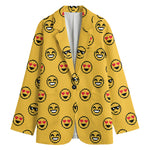 Pixel Emoji Pattern Print Women's Cotton Blazer