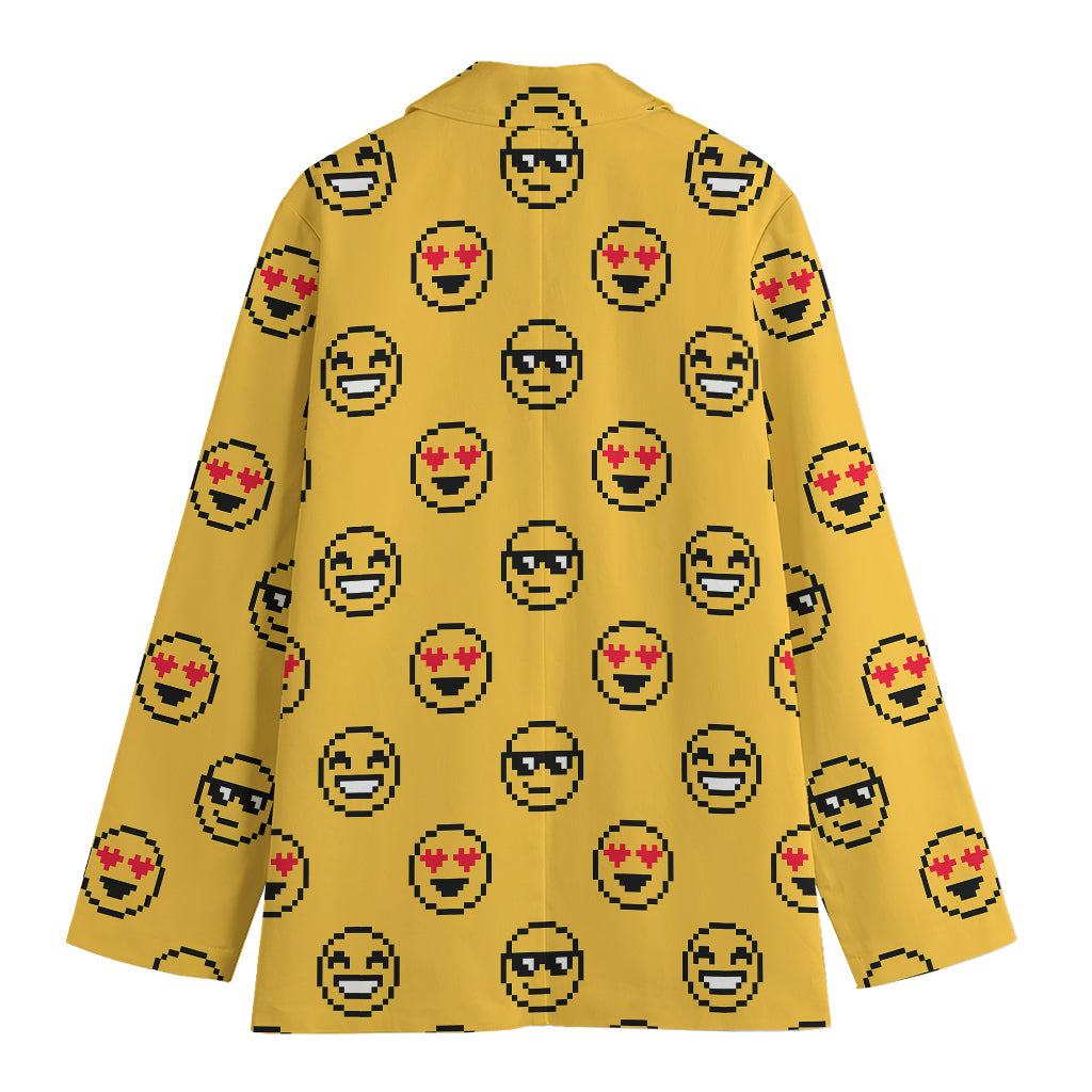 Pixel Emoji Pattern Print Women's Cotton Blazer