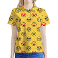 Pixel Emoji Pattern Print Women's Polo Shirt