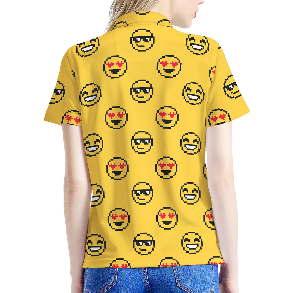 Pixel Emoji Pattern Print Women's Polo Shirt