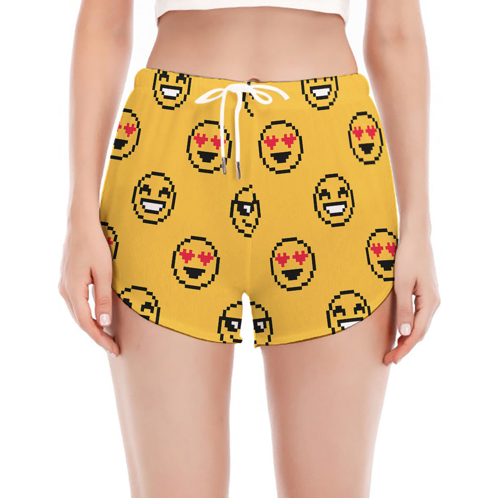 Pixel Emoji Pattern Print Women's Split Running Shorts