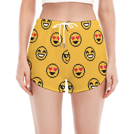 Pixel Emoji Pattern Print Women's Split Running Shorts