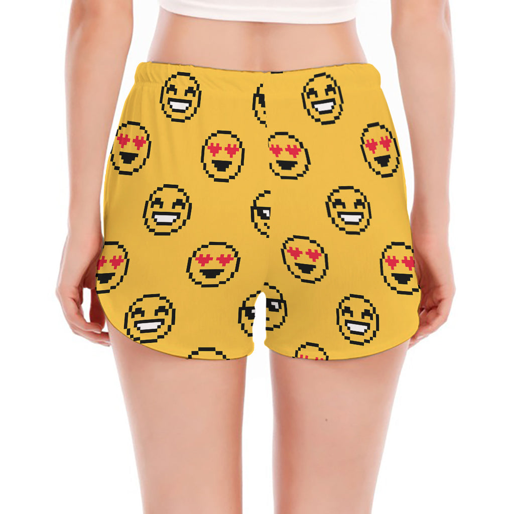Pixel Emoji Pattern Print Women's Split Running Shorts