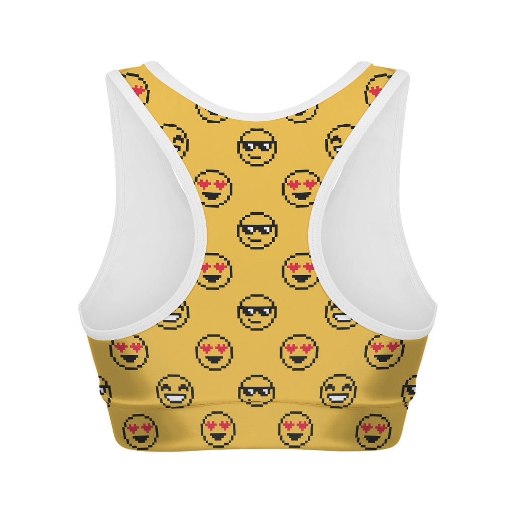 Pixel Emoji Pattern Print Women's Sports Bra