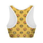 Pixel Emoji Pattern Print Women's Sports Bra