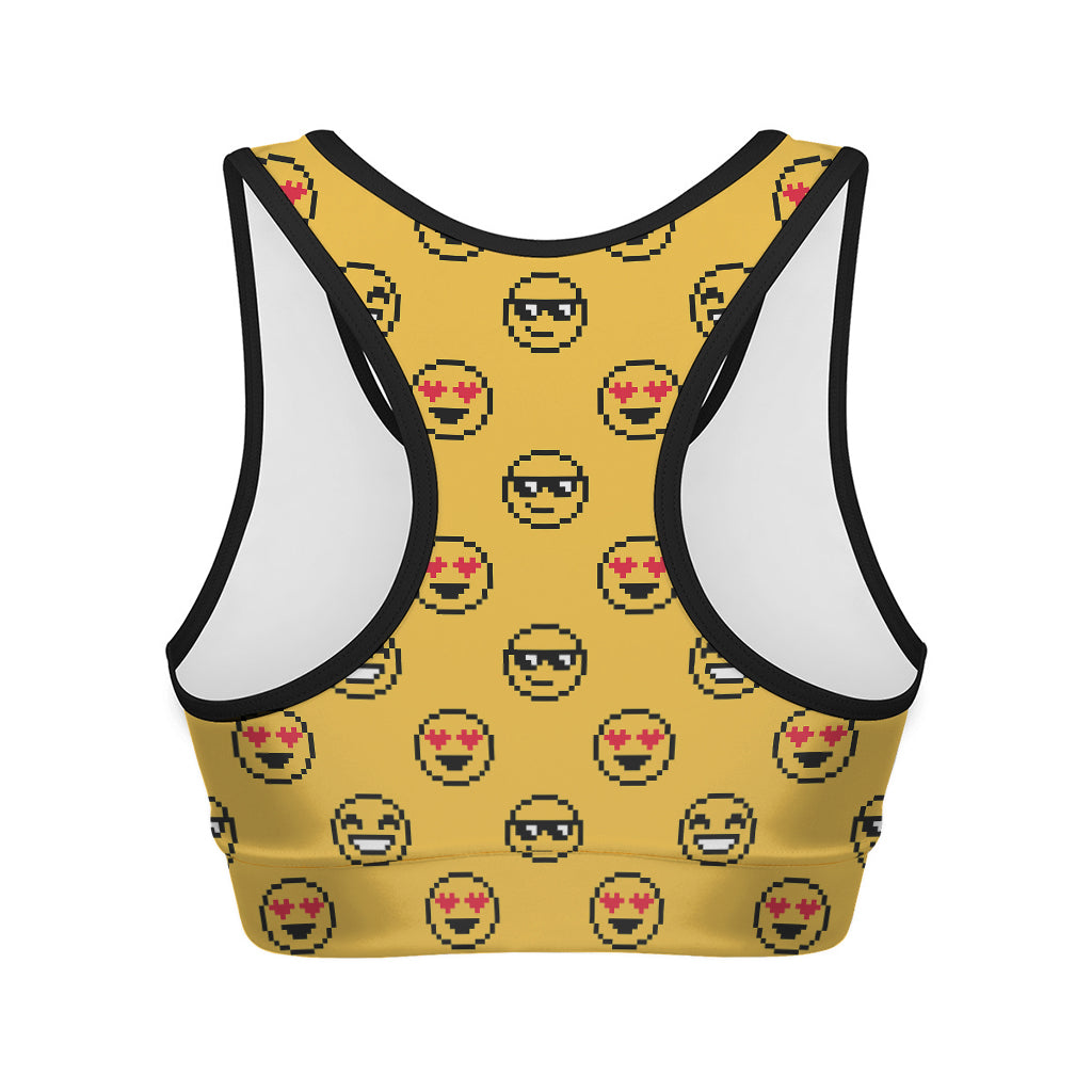 Pixel Emoji Pattern Print Women's Sports Bra