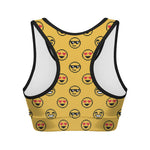Pixel Emoji Pattern Print Women's Sports Bra