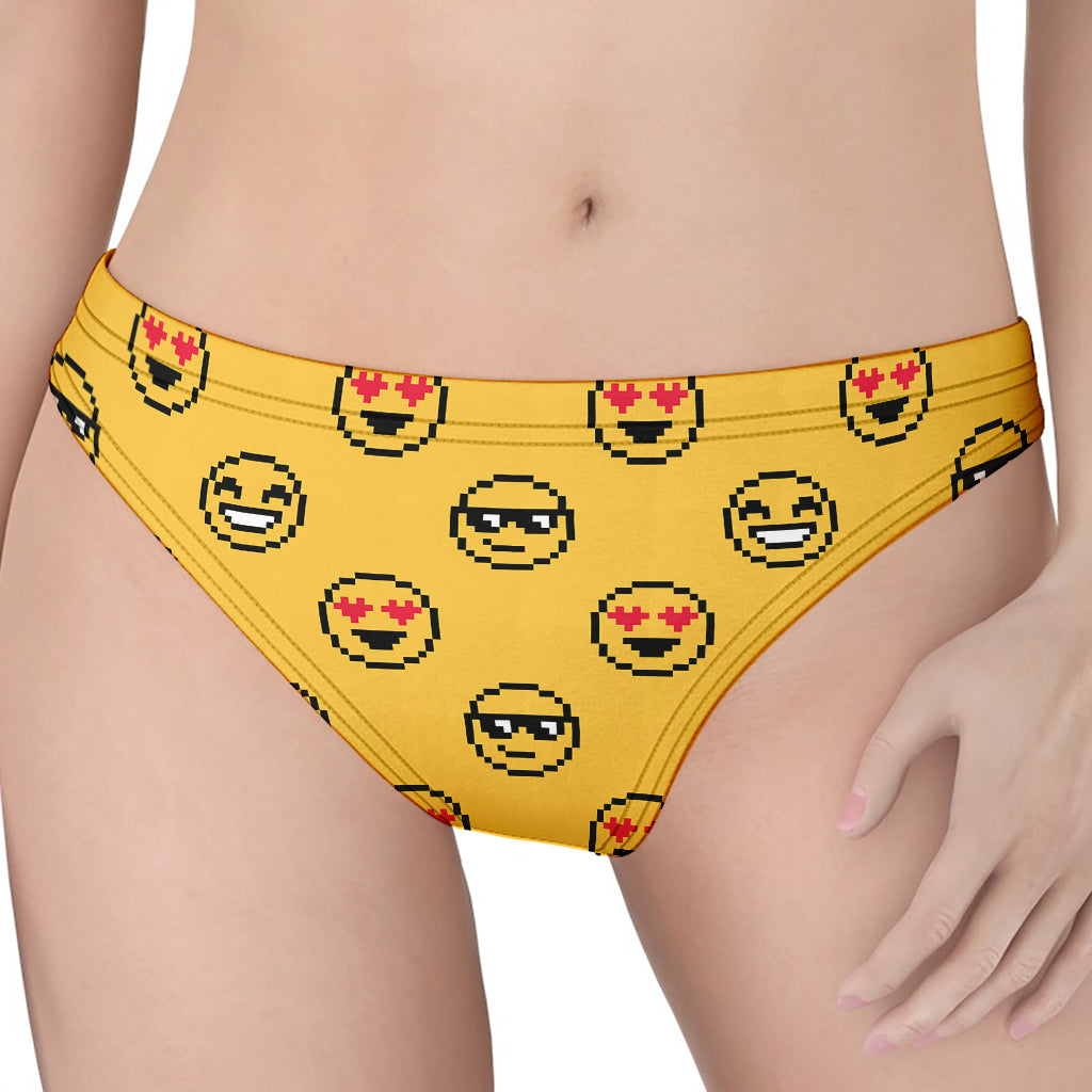 Pixel Emoji Pattern Print Women's Thong