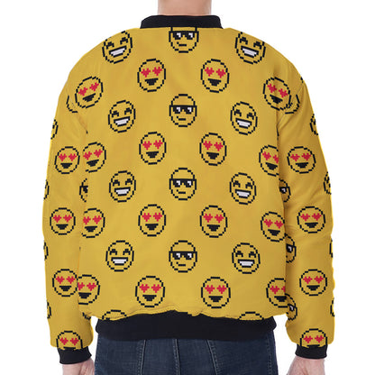 Pixel Emoji Pattern Print Zip Sleeve Bomber Jacket