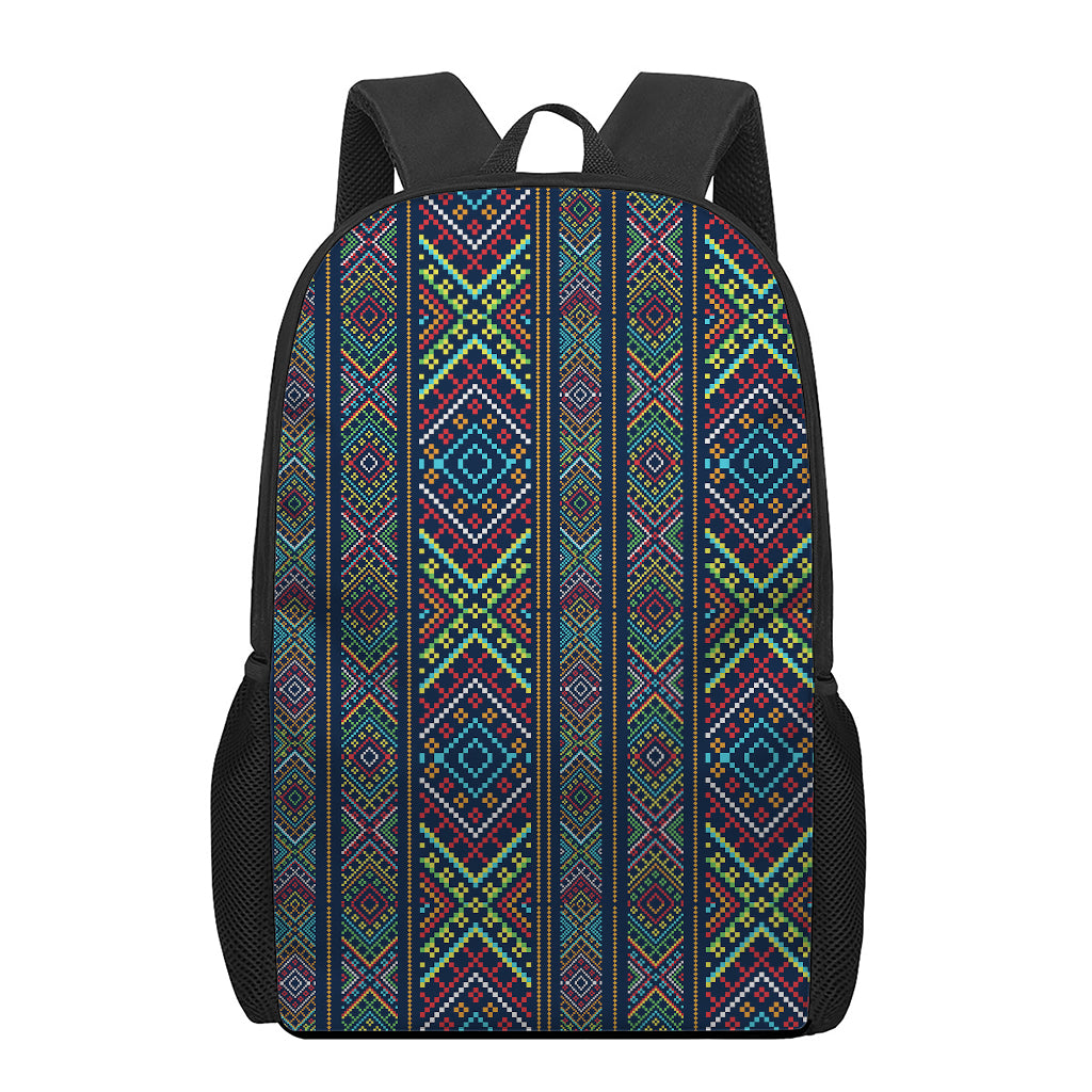 Pixel Ethnic Pattern Print 17 Inch Backpack