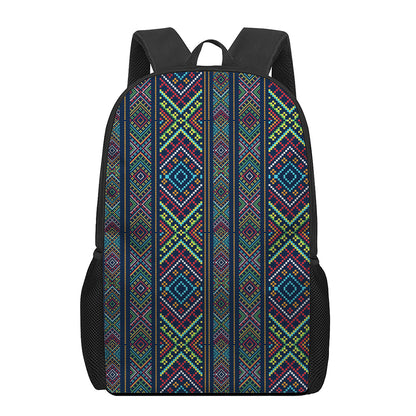 Pixel Ethnic Pattern Print 17 Inch Backpack