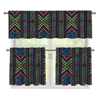 Pixel Ethnic Pattern Print 3 Piece Kitchen Curtains