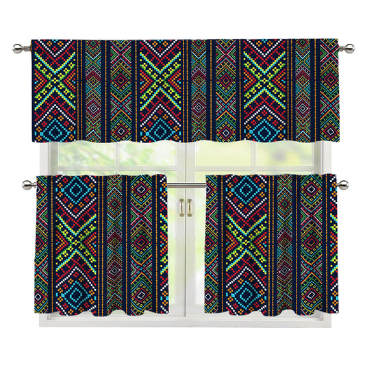 Pixel Ethnic Pattern Print 3 Piece Kitchen Curtains