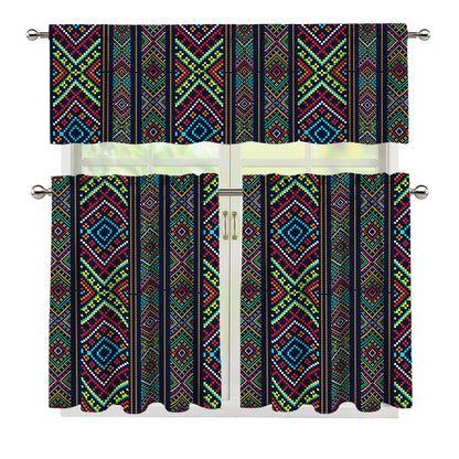 Pixel Ethnic Pattern Print 3 Piece Kitchen Curtains