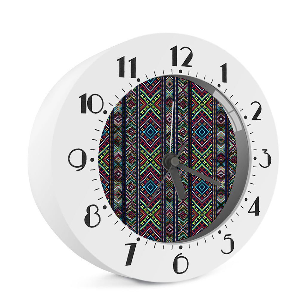 Pixel Ethnic Pattern Print Alarm Clock