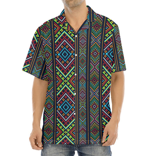 Pixel Ethnic Pattern Print Aloha Shirt