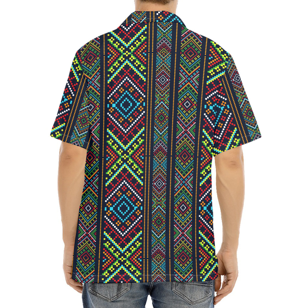 Pixel Ethnic Pattern Print Aloha Shirt