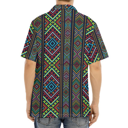 Pixel Ethnic Pattern Print Aloha Shirt