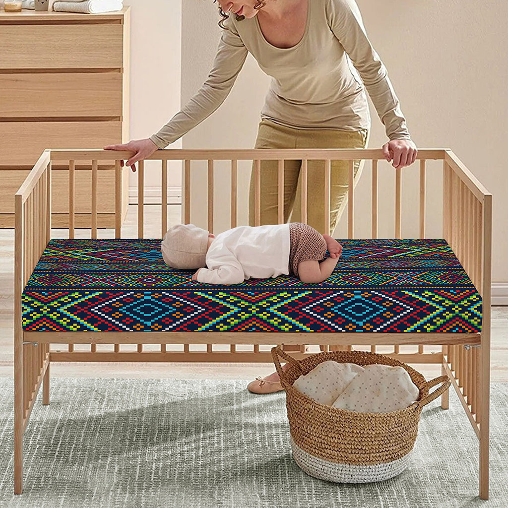 Pixel Ethnic Pattern Print Baby Crib Sheet