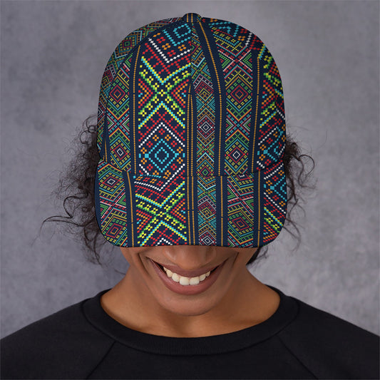 Pixel Ethnic Pattern Print Baseball Cap