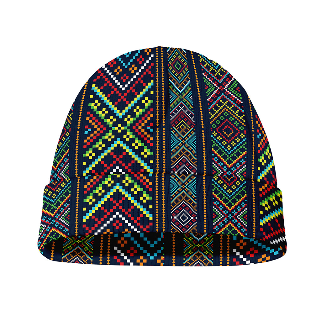 Pixel Ethnic Pattern Print Beanie