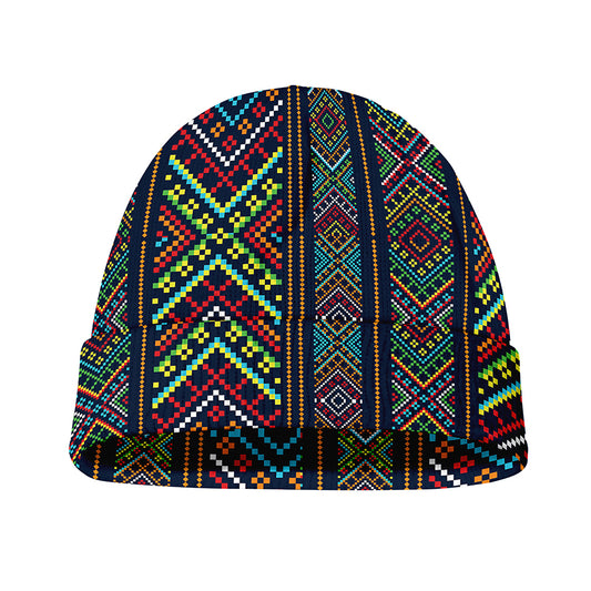 Pixel Ethnic Pattern Print Beanie