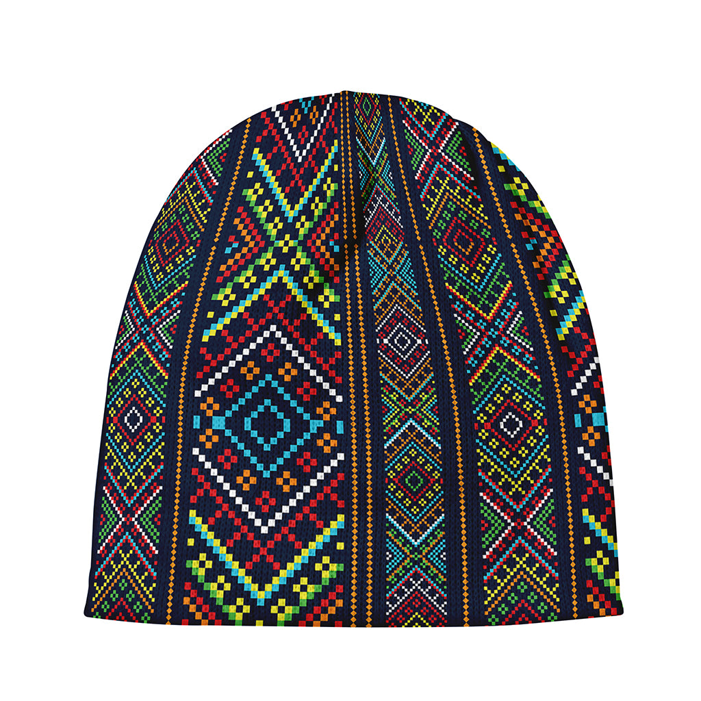 Pixel Ethnic Pattern Print Beanie