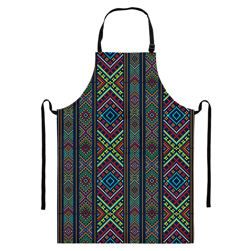 Pixel Ethnic Pattern Print Bib Apron With Pocket