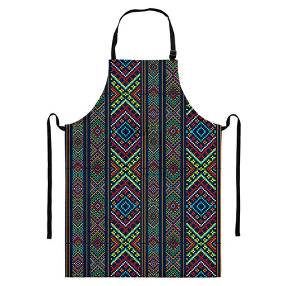 Pixel Ethnic Pattern Print Bib Apron With Pocket