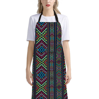 Pixel Ethnic Pattern Print Bib Apron With Pocket