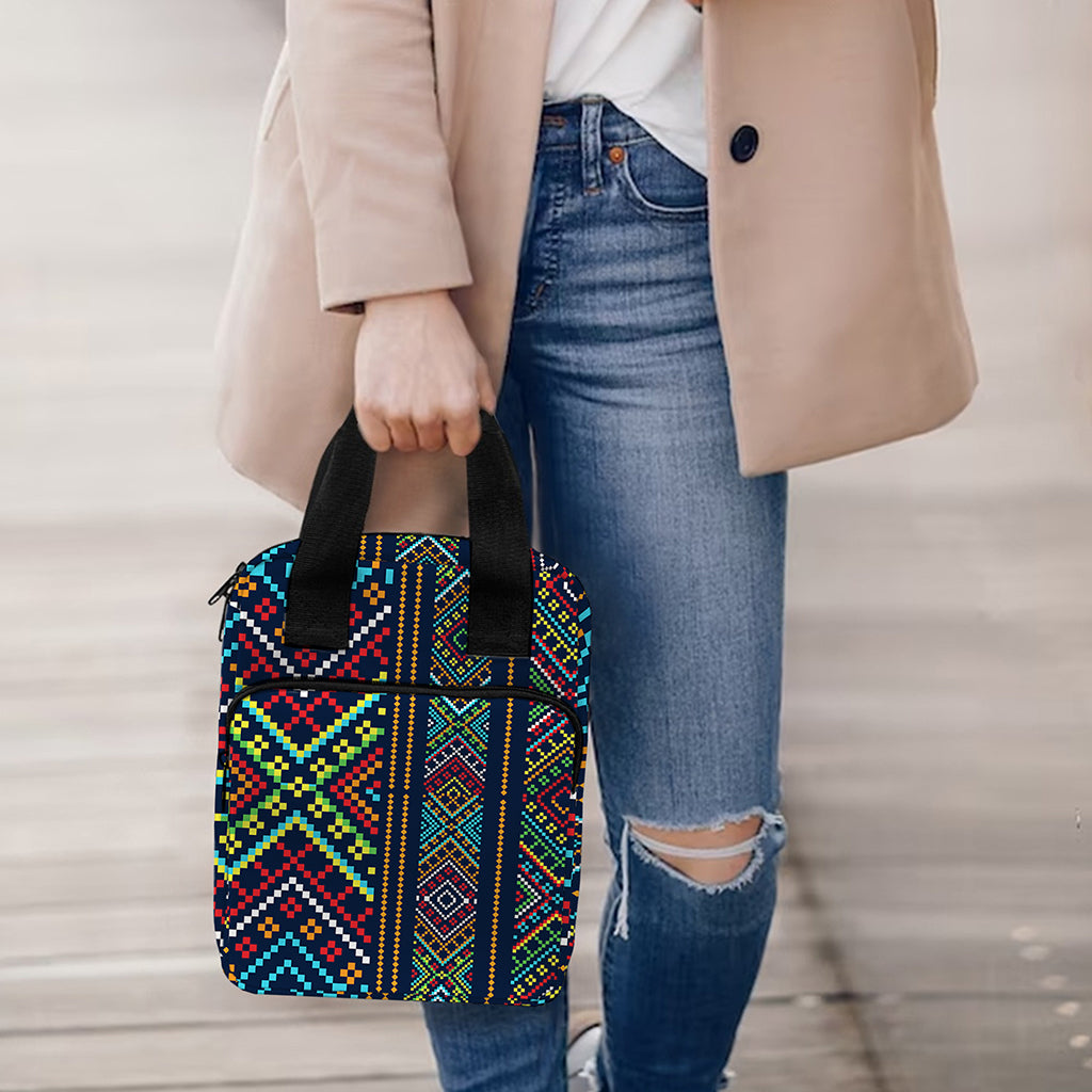 Pixel Ethnic Pattern Print Bible Tote Bag