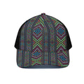 Pixel Ethnic Pattern Print Black Mesh Trucker Hat