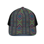 Pixel Ethnic Pattern Print Black Mesh Trucker Cap